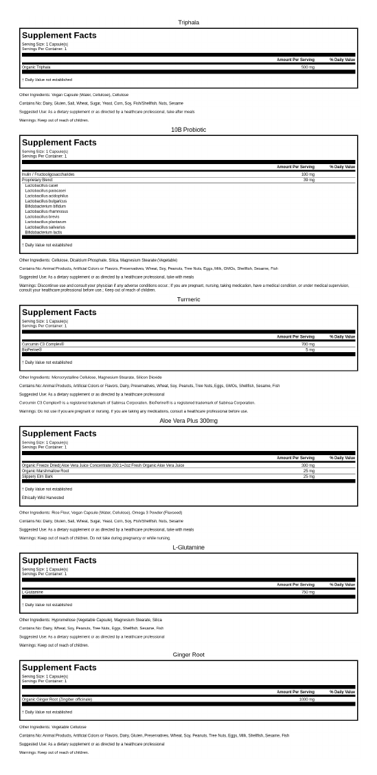 Supplement Facts for the capsules in GLP-1 Gut Support Pack