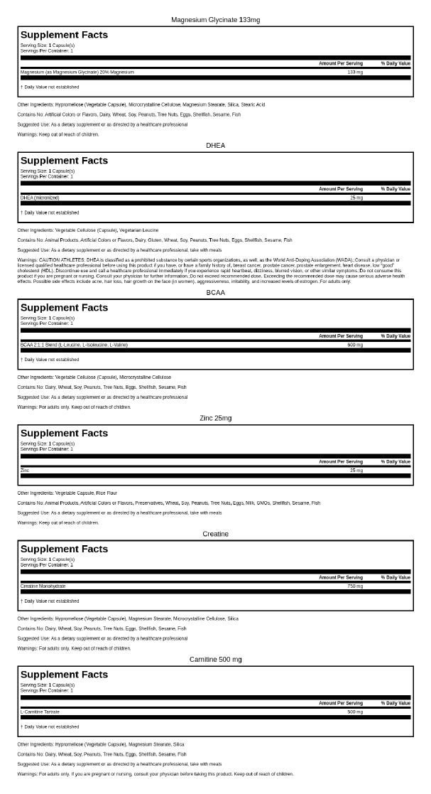 Supplement Facts for the capsules in Muscle Preserve Pack